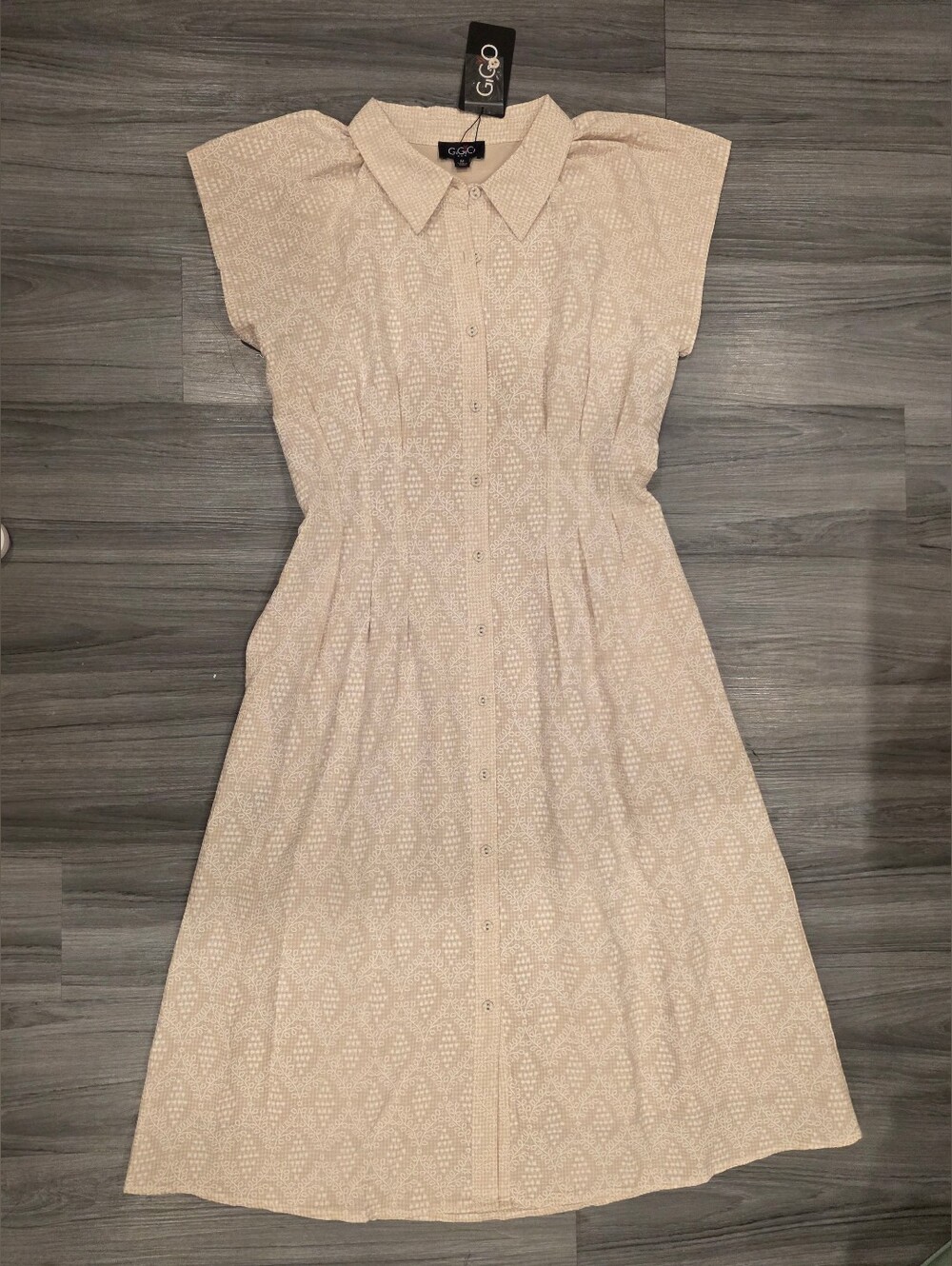Gigio USA Eyelet Collared Beige Midi Dress NWT - Picture 2 of 13